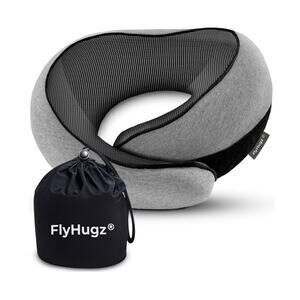 FlyHugz Neck Travel Pillow Memory Foam Gray Comfort Ergonomic Compact NEW